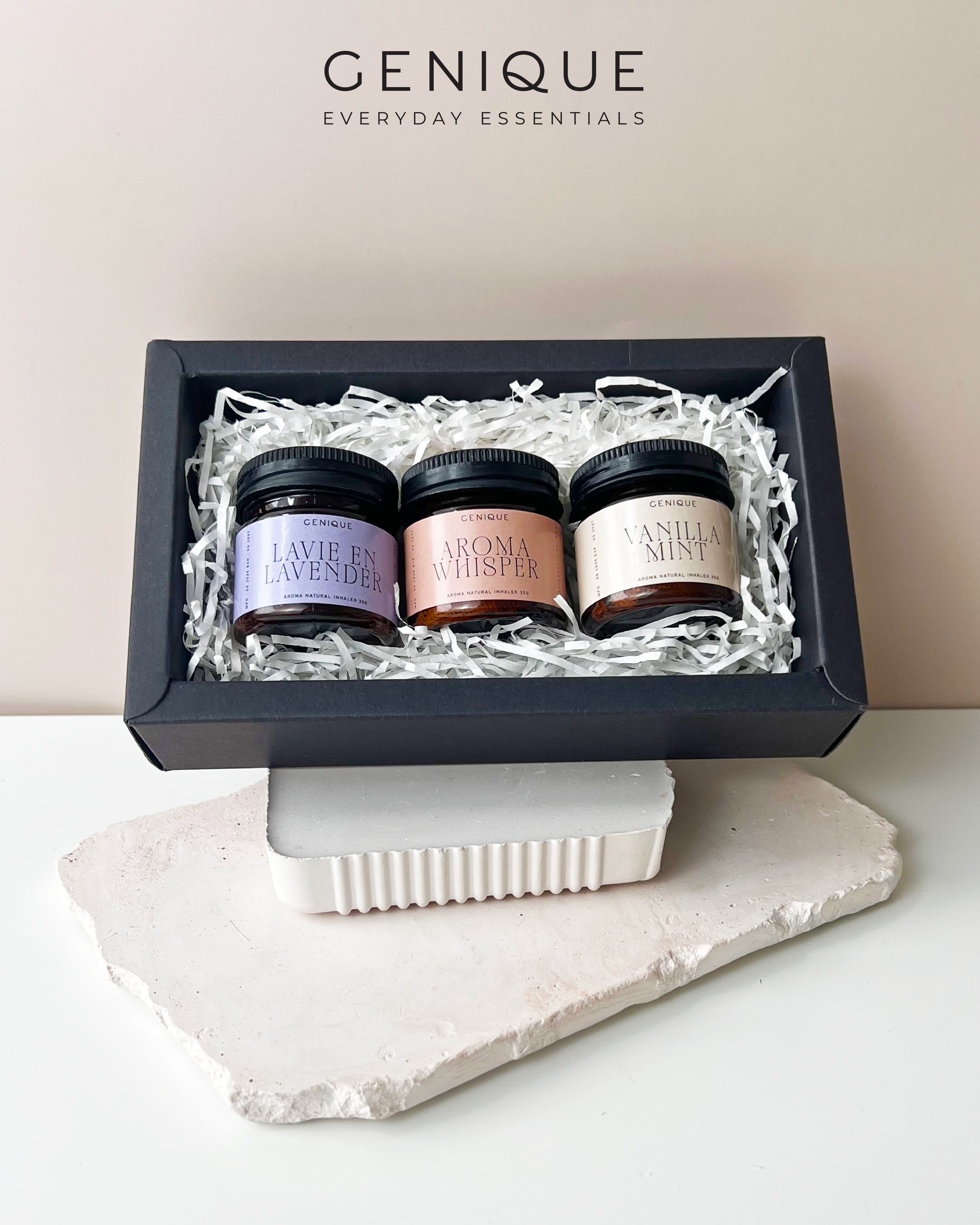 Genique พรีเมี่ยมเซท Giftset  Happy Heal ยาดมขวดสีชา 3 ขวด